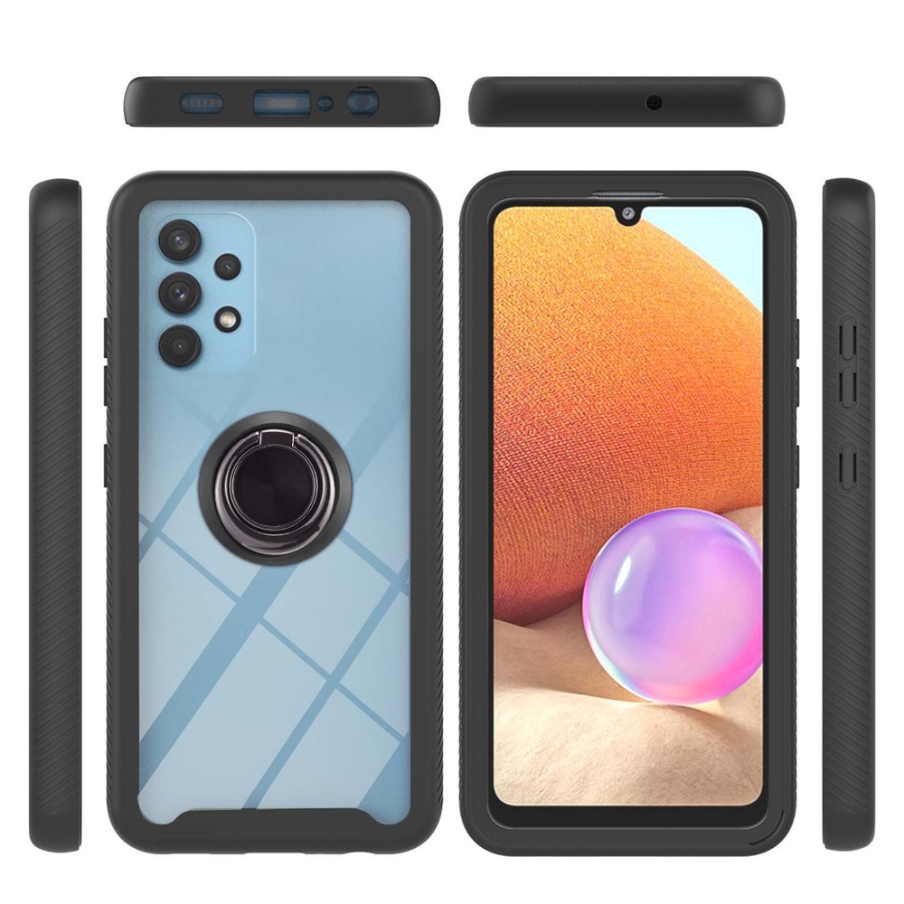 TPU + PC Full Coverage Hybrid Phone Cover Case with Kickstand for Samsung Galaxy A32 4G (EU Version) - Black-3