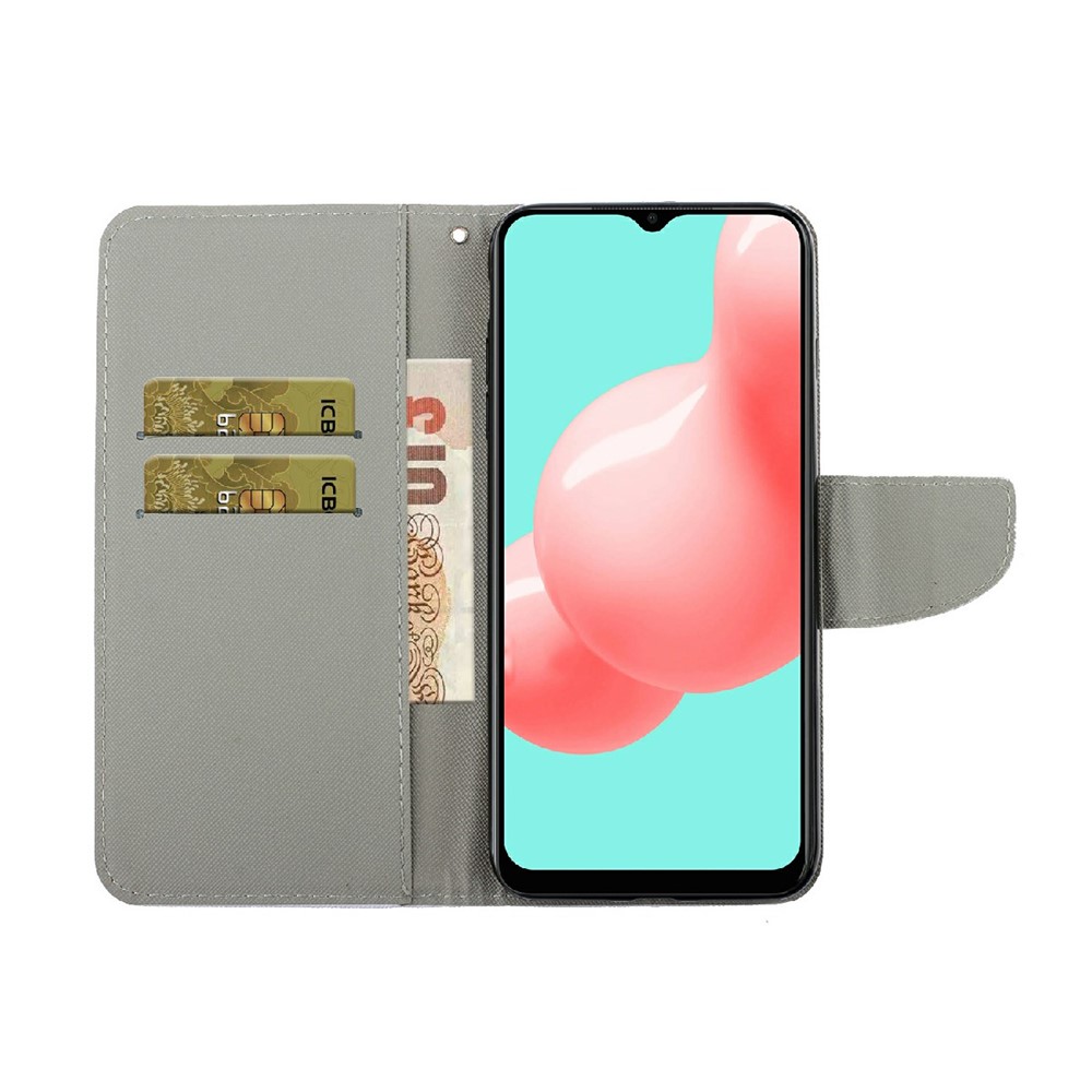 Fancy Printing Pattern Wallet Case with Card/Cash Slots Premium PU Leather Case Cover for Samsung Galaxy A22 4G (EU Version) - Luminous Butterfly-7