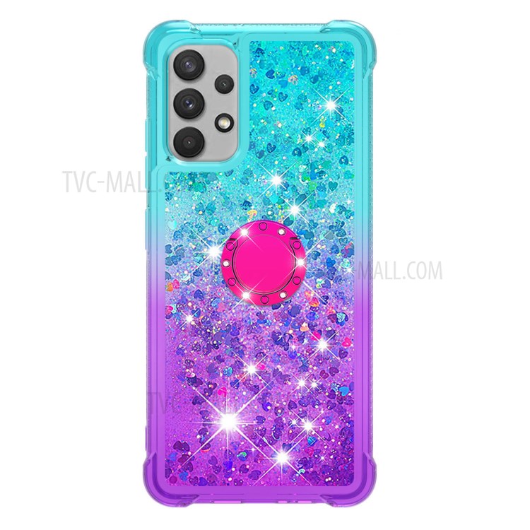 Ring Kickstand Design Sparkle Bling Gradient Quicksand Shockproof TPU Case for Samsung Galaxy A32 4G (EU Version) - Sky Blue/Purple-1
