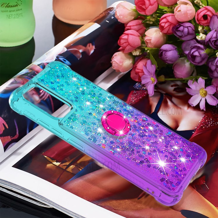 Ring Kickstand Design Sparkle Bling Gradient Quicksand Shockproof TPU Case for Samsung Galaxy A32 4G (EU Version) - Sky Blue/Purple-8