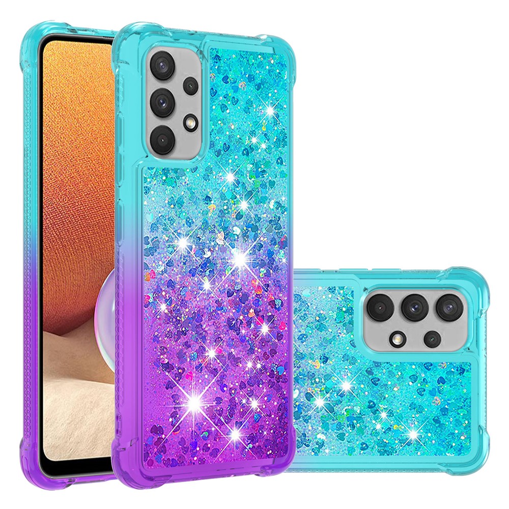 Glitter Moving Quicksand Shockproof Unique Gradient Color Phone Case for Samsung Galaxy A32 4G (EU Version) - Baby Blue/Purple-5