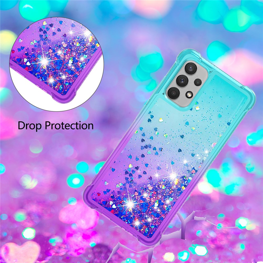 Glitter Moving Quicksand Shockproof Unique Gradient Color Phone Case for Samsung Galaxy A32 4G (EU Version) - Baby Blue/Purple-6
