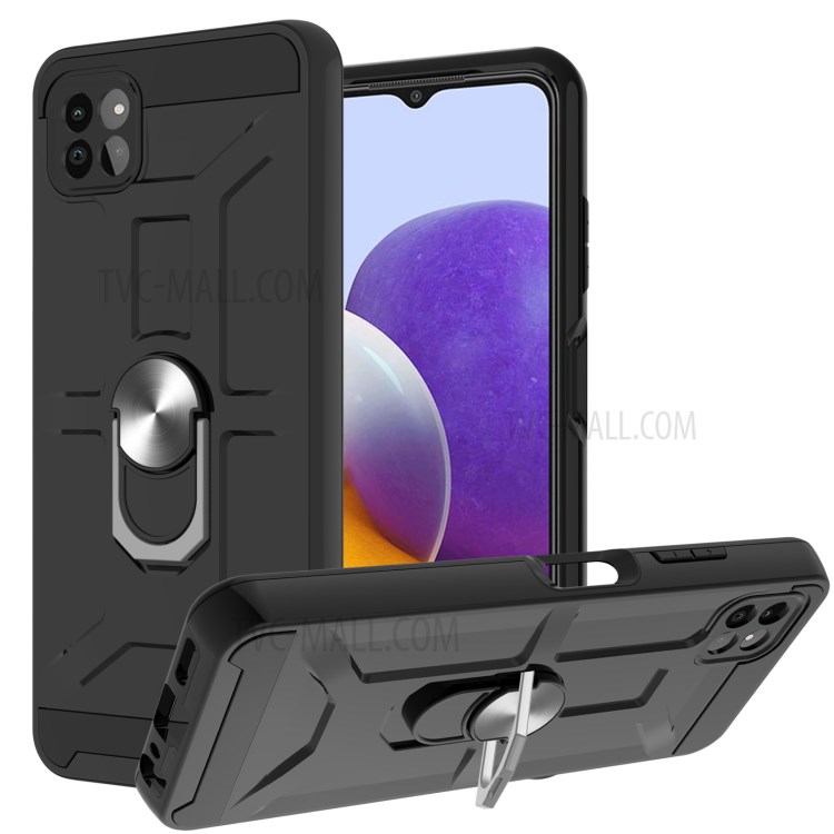 Detachable 2-in-1 Hybrid Phone Case with Finger Ring Kickstand Design for Samsung Galaxy A22 5G (US Version) - Black-1