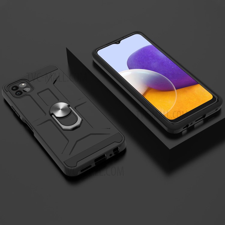 Detachable 2-in-1 Hybrid Phone Case with Finger Ring Kickstand Design for Samsung Galaxy A22 5G (US Version) - Black-5