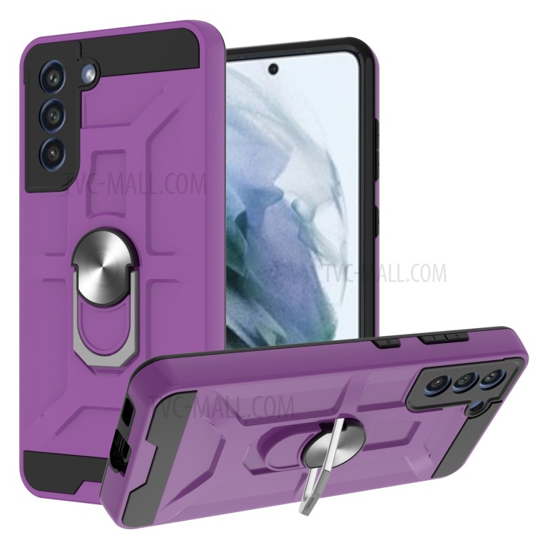 Detachable 2-in-1 Full Protection Hybrid Phone Case Cover with Ring Kickstand for Samsung Galaxy S21 FE - Purple-1