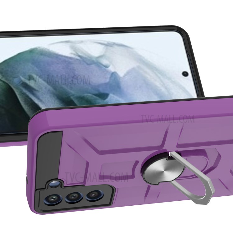 Detachable 2-in-1 Full Protection Hybrid Phone Case Cover with Ring Kickstand for Samsung Galaxy S21 FE - Purple-3