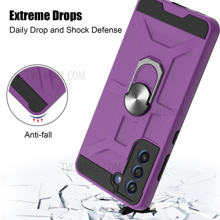 Detachable 2-in-1 Full Protection Hybrid Phone Case Cover with Ring Kickstand for Samsung Galaxy S21 FE - Purple-4