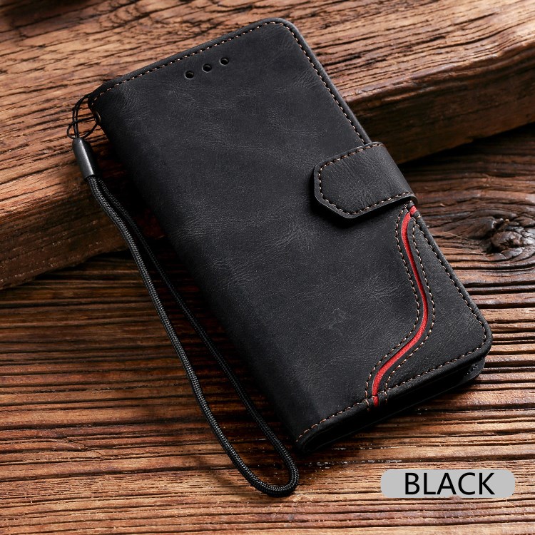 Leather Wallet Stand Cover Skin-touch Feeling Tri-color Splicing Phone Shell for Samsung Galaxy A71 5G SM-A716 - Black-12