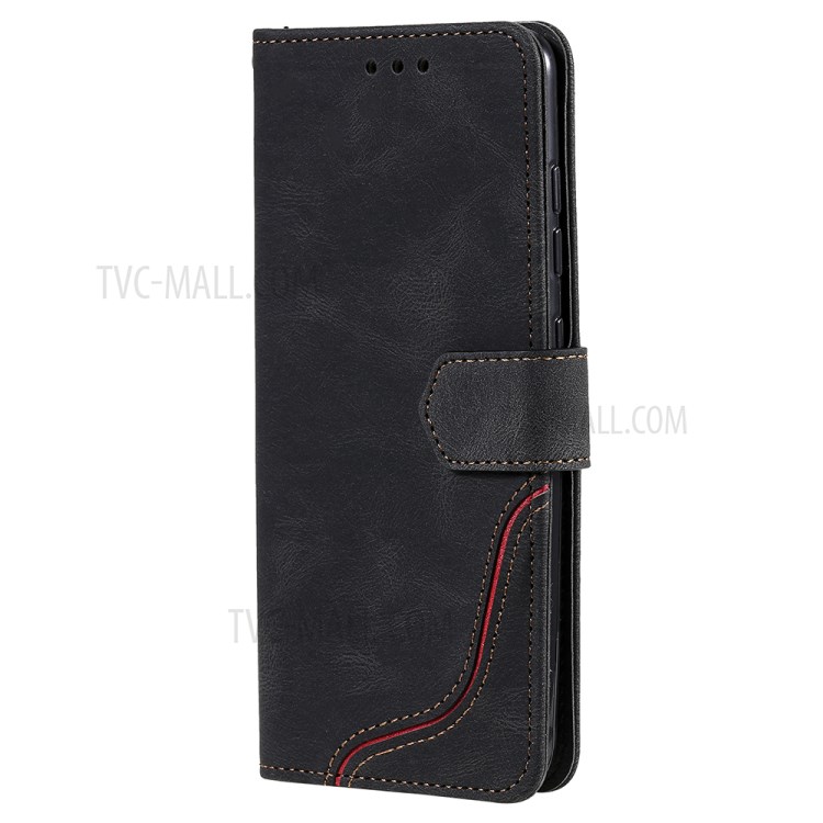 Leather Wallet Stand Cover Skin-touch Feeling Tri-color Splicing Phone Shell for Samsung Galaxy A71 5G SM-A716 - Black-3