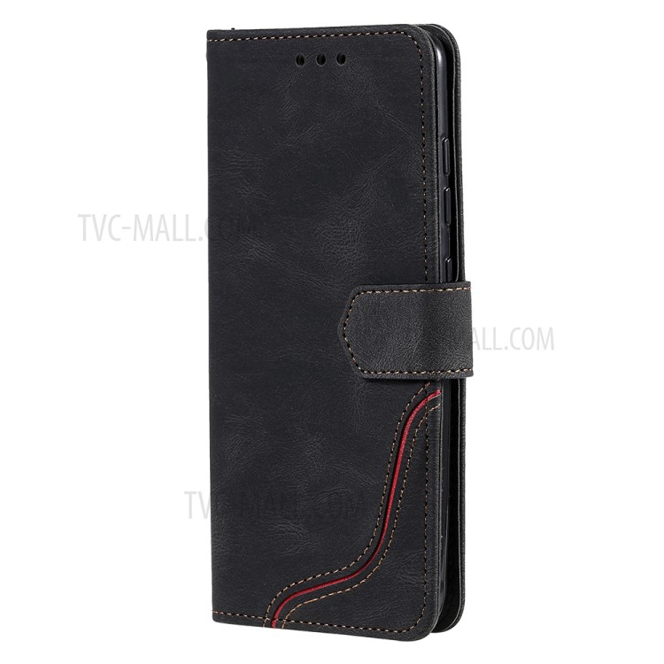 Skin-touch Feeling Leather Wallet Stand Case Tri-color Splicing Phone Cover for Samsung Galaxy A51 5G SM-A516 - Black-3
