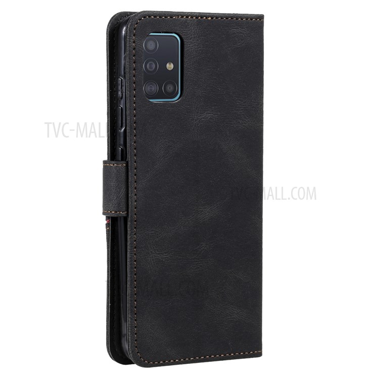 Skin-touch Feeling Leather Wallet Stand Case Tri-color Splicing Phone Cover for Samsung Galaxy A51 5G SM-A516 - Black-4