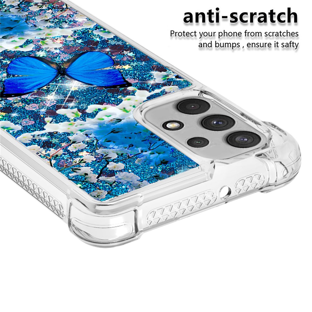 Heavy Duty Quicksand Glitter Sequins Shockproof TPU Phone Case for Samsung Galaxy A32 4G (EU Version) - Blue Butterfly-2