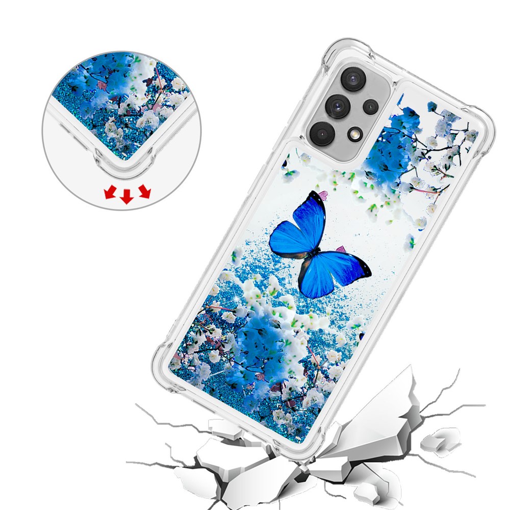 Heavy Duty Quicksand Glitter Sequins Shockproof TPU Phone Case for Samsung Galaxy A32 4G (EU Version) - Blue Butterfly-3