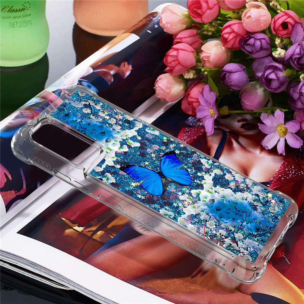 Heavy Duty Quicksand Glitter Sequins Shockproof TPU Phone Case for Samsung Galaxy A32 4G (EU Version) - Blue Butterfly-5