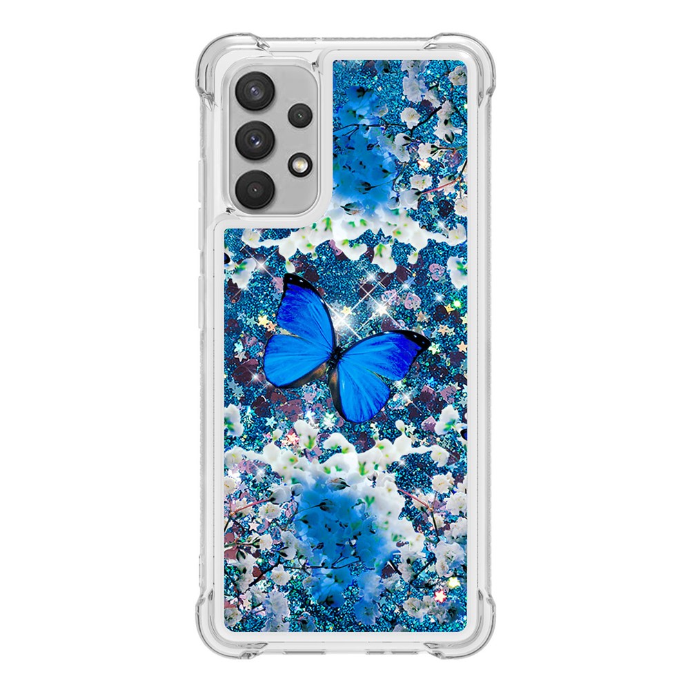 Heavy Duty Quicksand Glitter Sequins Shockproof TPU Phone Case for Samsung Galaxy A32 4G (EU Version) - Blue Butterfly-6