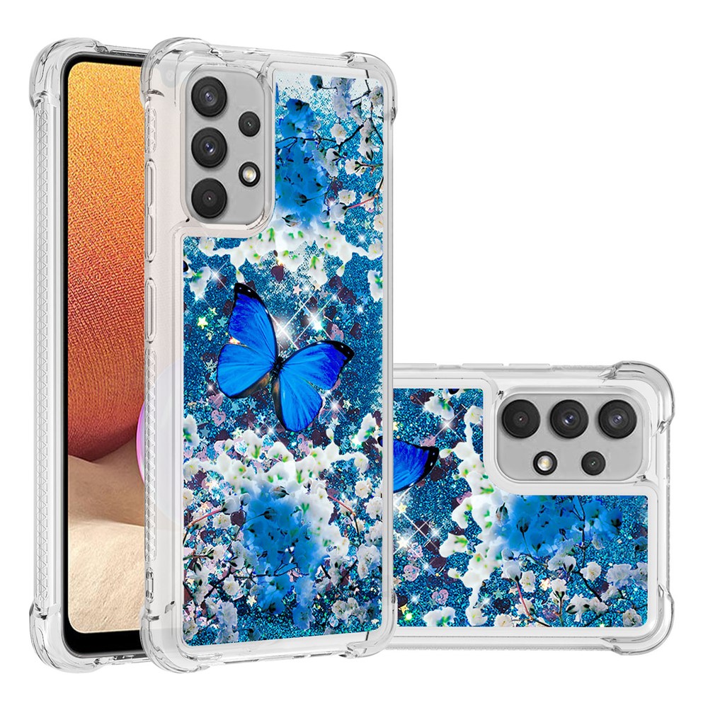 Heavy Duty Quicksand Glitter Sequins Shockproof TPU Phone Case for Samsung Galaxy A32 4G (EU Version) - Blue Butterfly-7