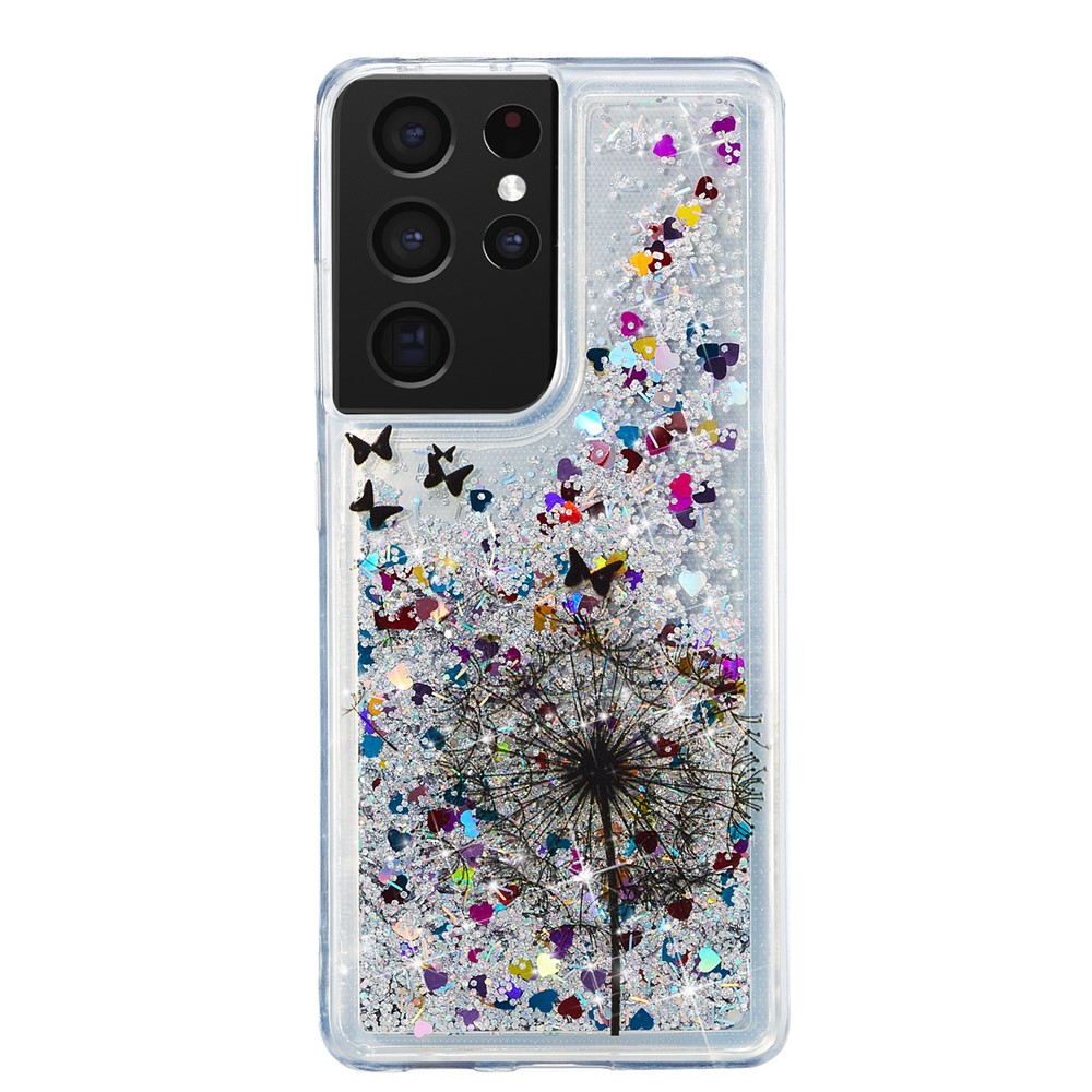 Glitter Sparkle Case Quicksand Shining Soft TPU Drop Resistance Four-Corner Protective Cover for Samsung Galaxy S21 Ultra 5G - Dandelion-1