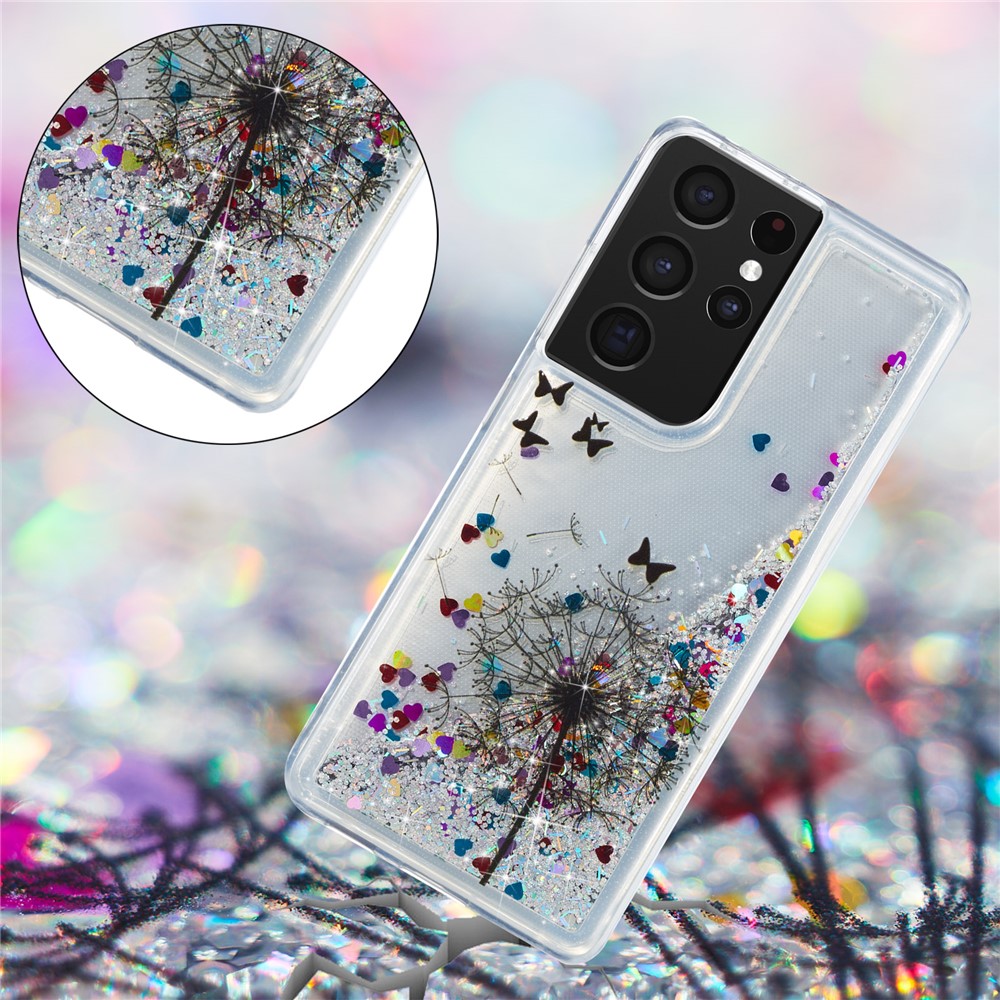 Glitter Sparkle Case Quicksand Shining Soft TPU Drop Resistance Four-Corner Protective Cover for Samsung Galaxy S21 Ultra 5G - Dandelion-2