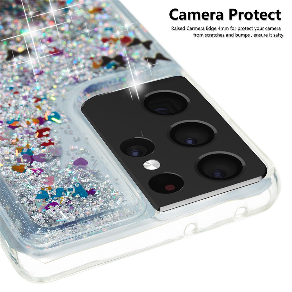 Glitter Sparkle Case Quicksand Shining Soft TPU Drop Resistance Four-Corner Protective Cover for Samsung Galaxy S21 Ultra 5G - Dandelion-3