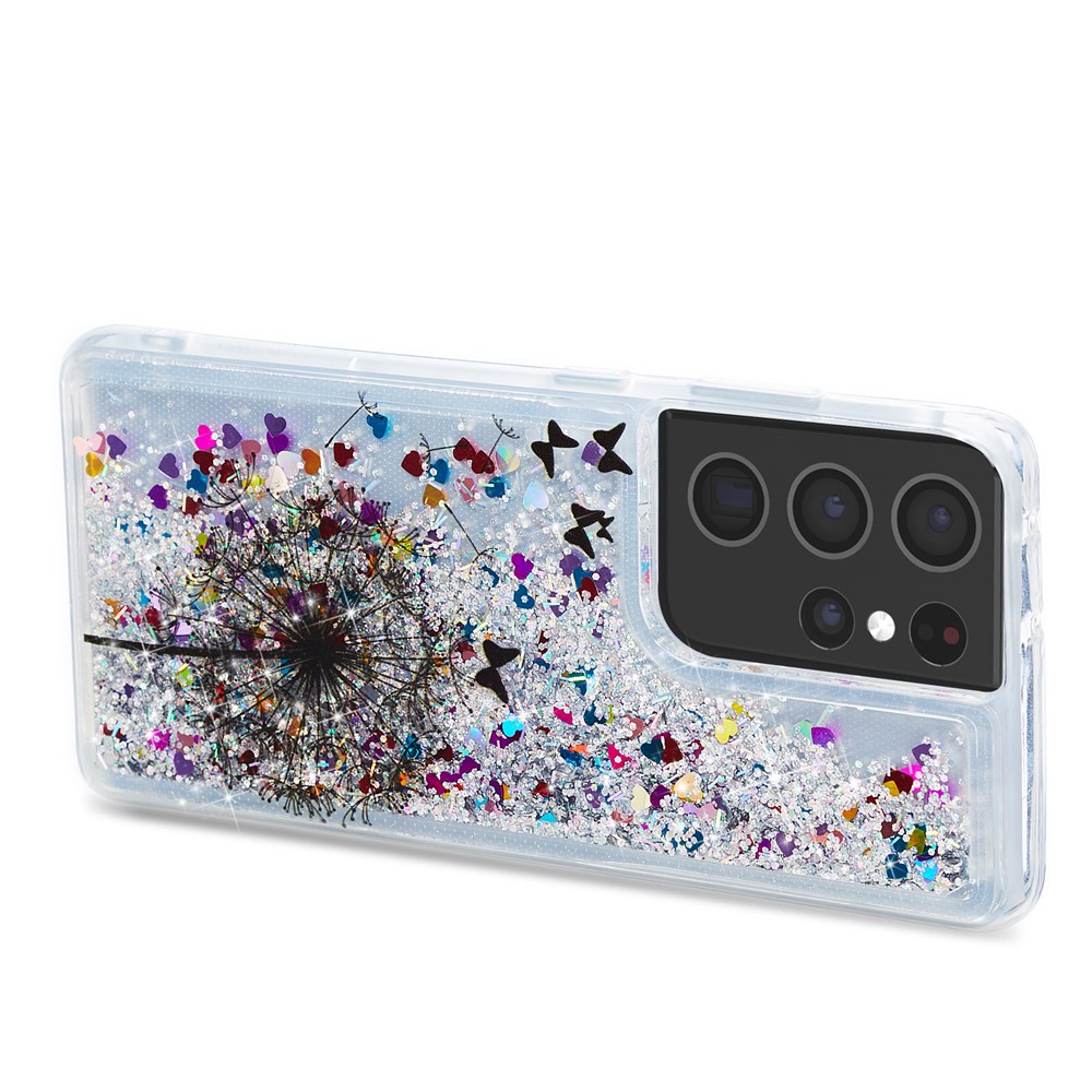 Glitter Sparkle Case Quicksand Shining Soft TPU Drop Resistance Four-Corner Protective Cover for Samsung Galaxy S21 Ultra 5G - Dandelion-4