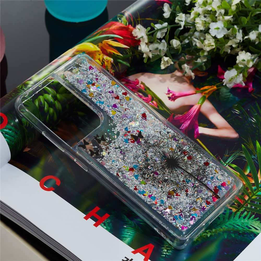 Glitter Sparkle Case Quicksand Shining Soft TPU Drop Resistance Four-Corner Protective Cover for Samsung Galaxy S21 Ultra 5G - Dandelion-5