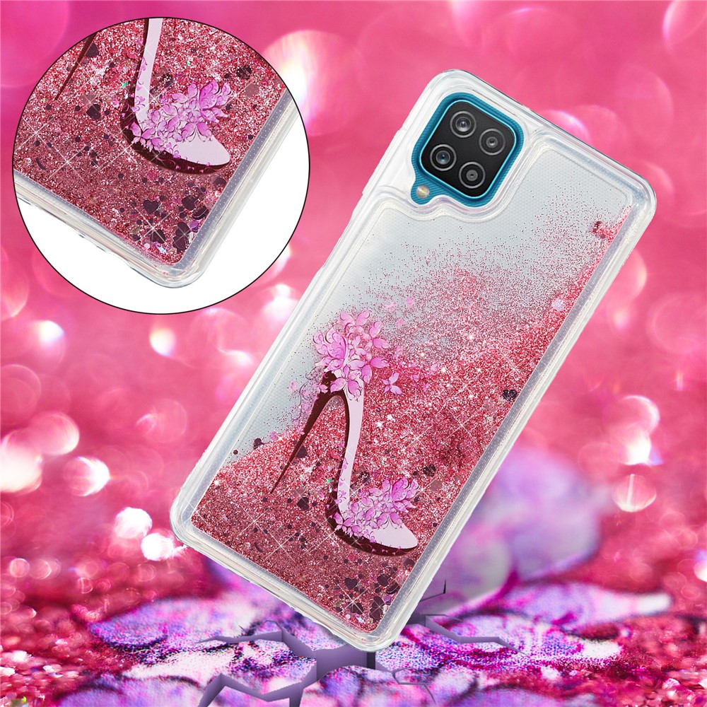Full Edge Protection Shockproof Quicksand Glitter TPU Cell Phone Case for Samsung Galaxy A12 - High-heeled Shoes-2