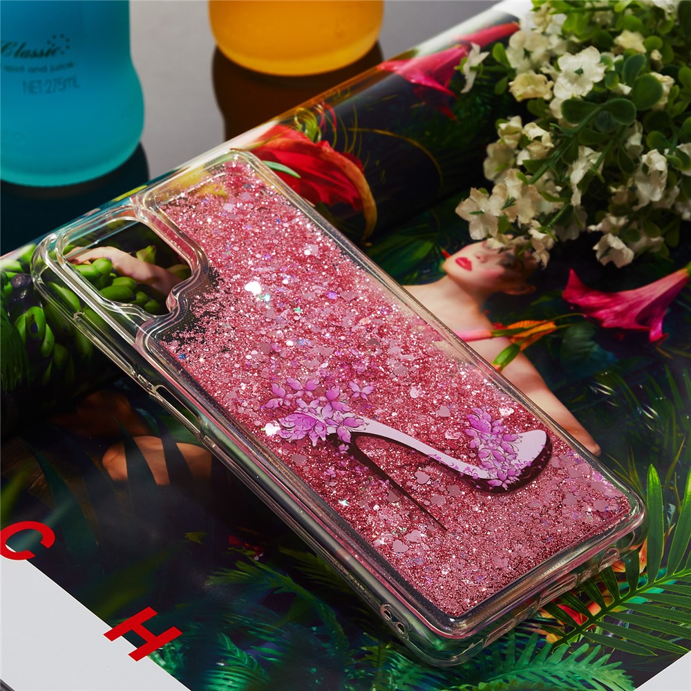 Full Edge Protection Shockproof Quicksand Glitter TPU Cell Phone Case for Samsung Galaxy A12 - High-heeled Shoes-4
