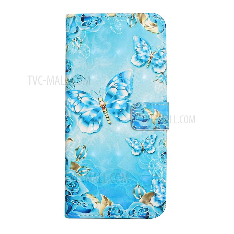 Flip Slim Premium PU Leather 3D Pattern Printing Design Shockproof Protective Cover for Samsung Galaxy A72 5G / 4G - Blue/Gold Butterfly-2
