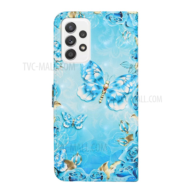 Flip Slim Premium PU Leather 3D Pattern Printing Design Shockproof Protective Cover for Samsung Galaxy A72 5G / 4G - Blue/Gold Butterfly-3