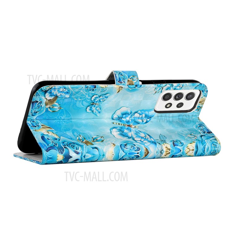 Flip Slim Premium PU Leather 3D Pattern Printing Design Shockproof Protective Cover for Samsung Galaxy A72 5G / 4G - Blue/Gold Butterfly-4
