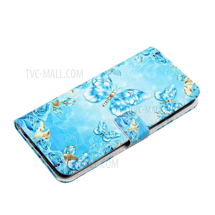 Flip Slim Premium PU Leather 3D Pattern Printing Design Shockproof Protective Cover for Samsung Galaxy A72 5G / 4G - Blue/Gold Butterfly-6