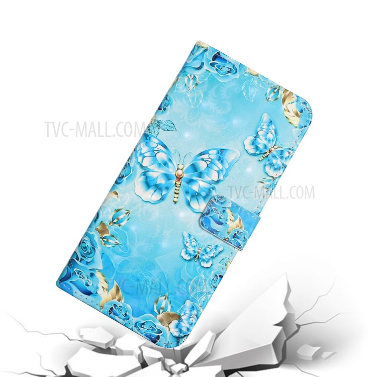 Flip Slim Premium PU Leather 3D Pattern Printing Design Shockproof Protective Cover for Samsung Galaxy A72 5G / 4G - Blue/Gold Butterfly-7