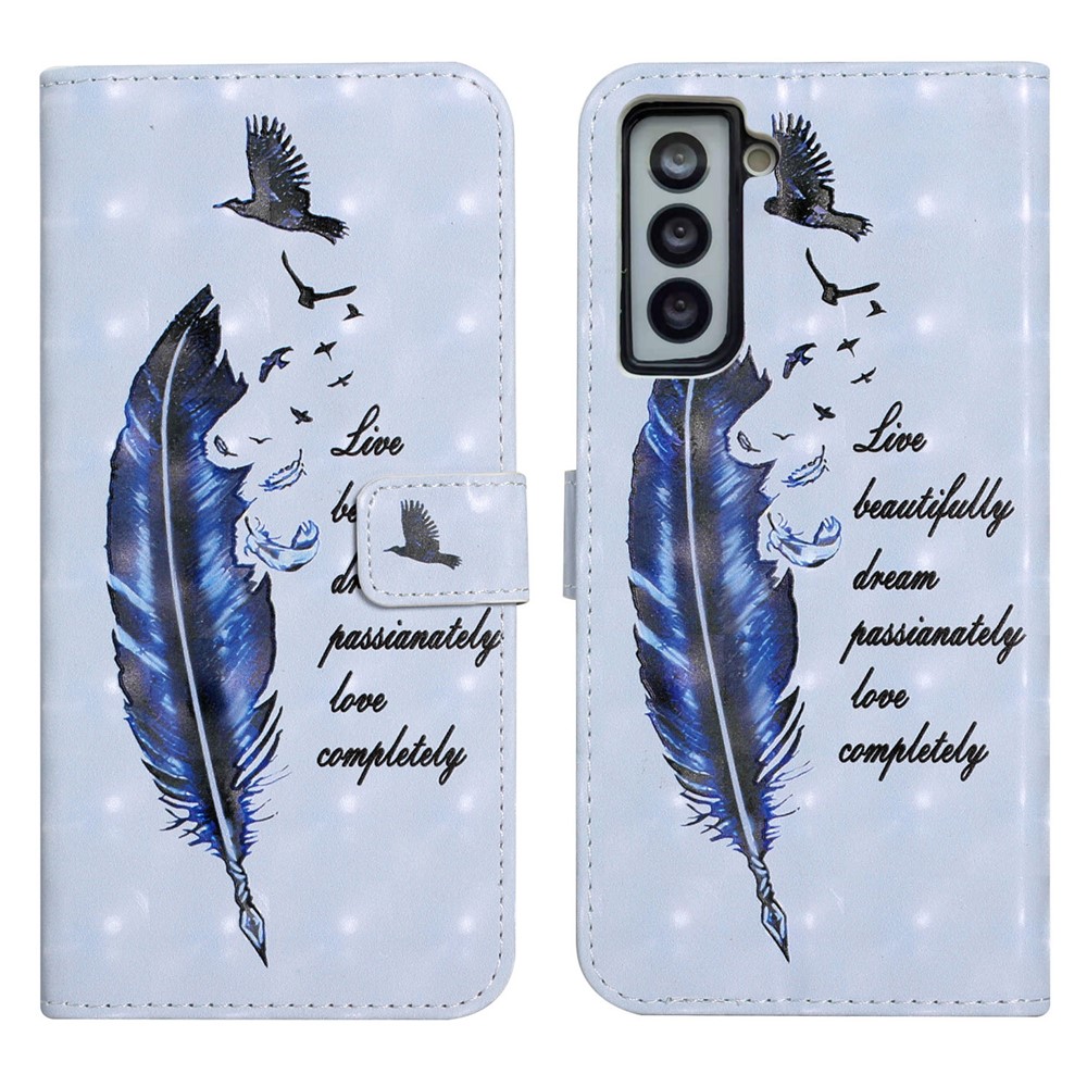 Ultra Wallet 3D Pattern Printing Style Premium PU Leather Flip Magnetic Closure Cover Case for Samsung Galaxy S21 FE - Blue Goose Feather-1