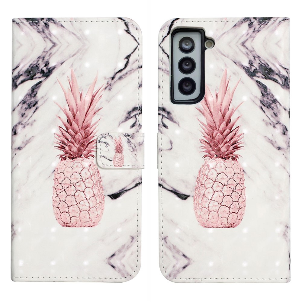 Full Body Shockproof 3D Pattern Printing PU Leather Folding Magnetic Stand Cover for Samsung Galaxy S21 5G - Pineapple Marble-1