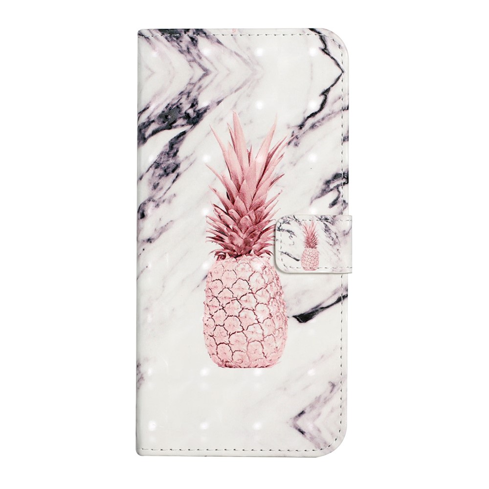 Full Body Shockproof 3D Pattern Printing PU Leather Folding Magnetic Stand Cover for Samsung Galaxy S21 5G - Pineapple Marble-2