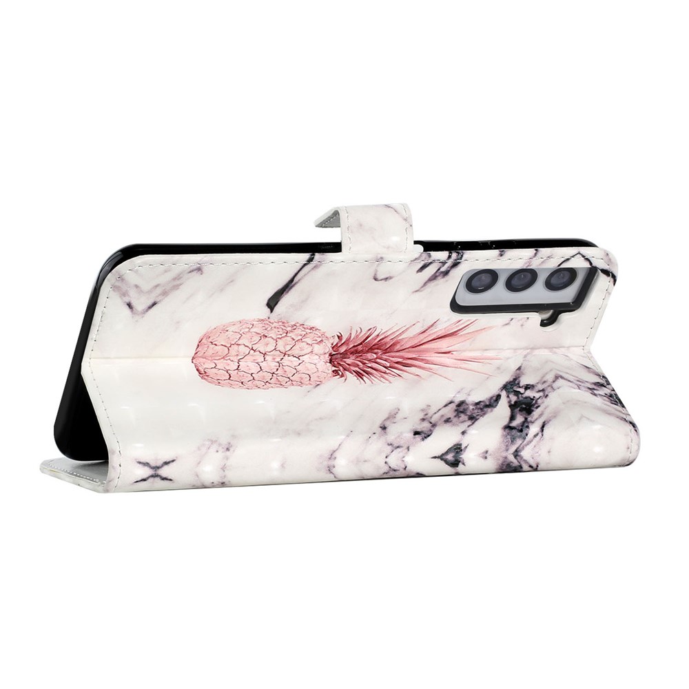 Full Body Shockproof 3D Pattern Printing PU Leather Folding Magnetic Stand Cover for Samsung Galaxy S21 5G - Pineapple Marble-4