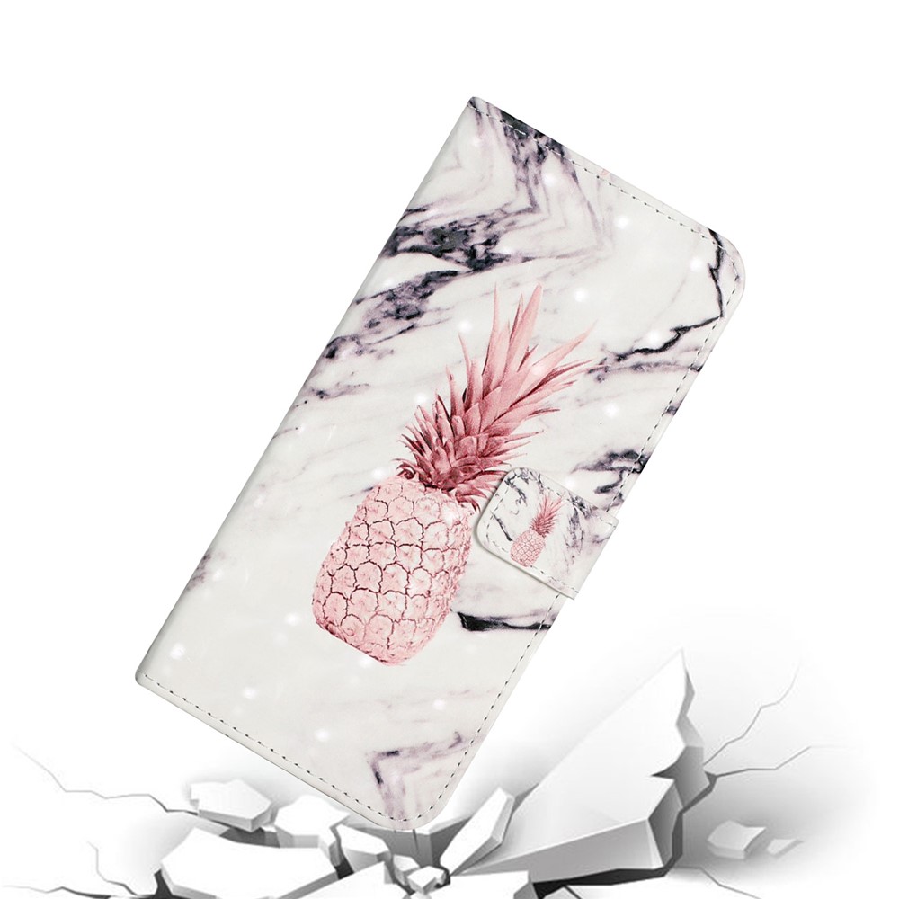 Full Body Shockproof 3D Pattern Printing PU Leather Folding Magnetic Stand Cover for Samsung Galaxy S21 5G - Pineapple Marble-7