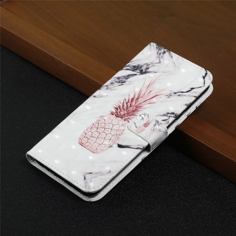 Full Body Shockproof 3D Pattern Printing PU Leather Folding Magnetic Stand Cover for Samsung Galaxy S21 5G - Pineapple Marble-8