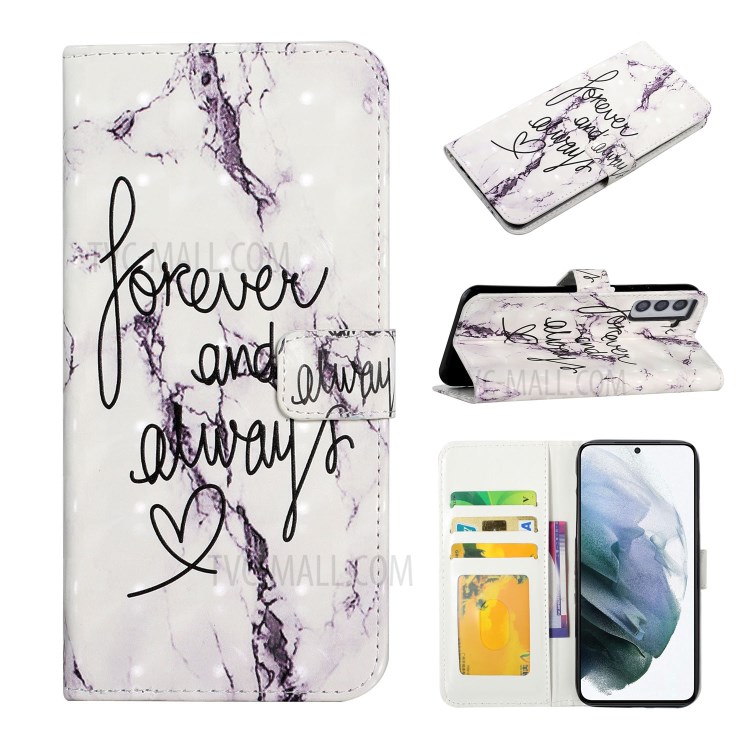Wallet Phone Case 3D Printing Soft PU Leather Protective Shockproof Anti-Scratch Cover for Samsung Galaxy S21+ 5G - Forever and Always-9