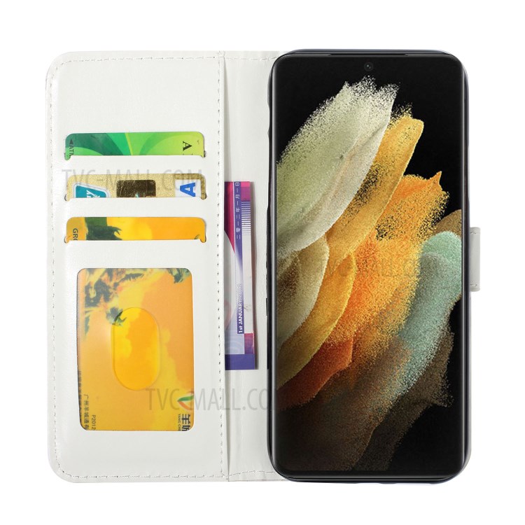 3D Pattern Printing PU Leather Stand Wallet Shockproof Protective Cell Phone for Samsung Galaxy S21 Ultra 5G - Pink/Blue Butterfly-5