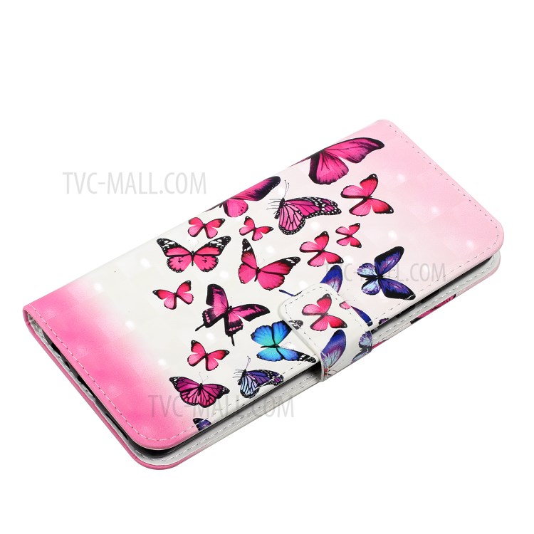 3D Pattern Printing PU Leather Stand Wallet Shockproof Protective Cell Phone for Samsung Galaxy S21 Ultra 5G - Pink/Blue Butterfly-6