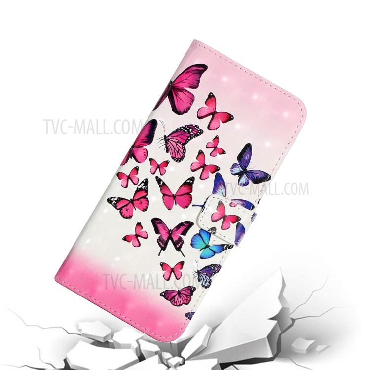 3D Pattern Printing PU Leather Stand Wallet Shockproof Protective Cell Phone for Samsung Galaxy S21 Ultra 5G - Pink/Blue Butterfly-7