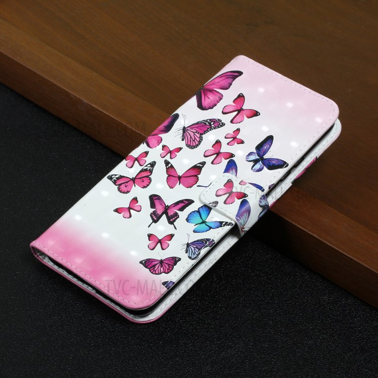 3D Pattern Printing PU Leather Stand Wallet Shockproof Protective Cell Phone for Samsung Galaxy S21 Ultra 5G - Pink/Blue Butterfly-8