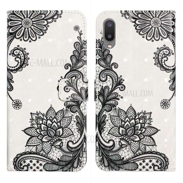 Full-Body Cover 3D Pattern Printing Design Wallet Folio Flip Premium PU Leather Case for Samsung Galaxy A02 / M02 - Diagonal Flower-1