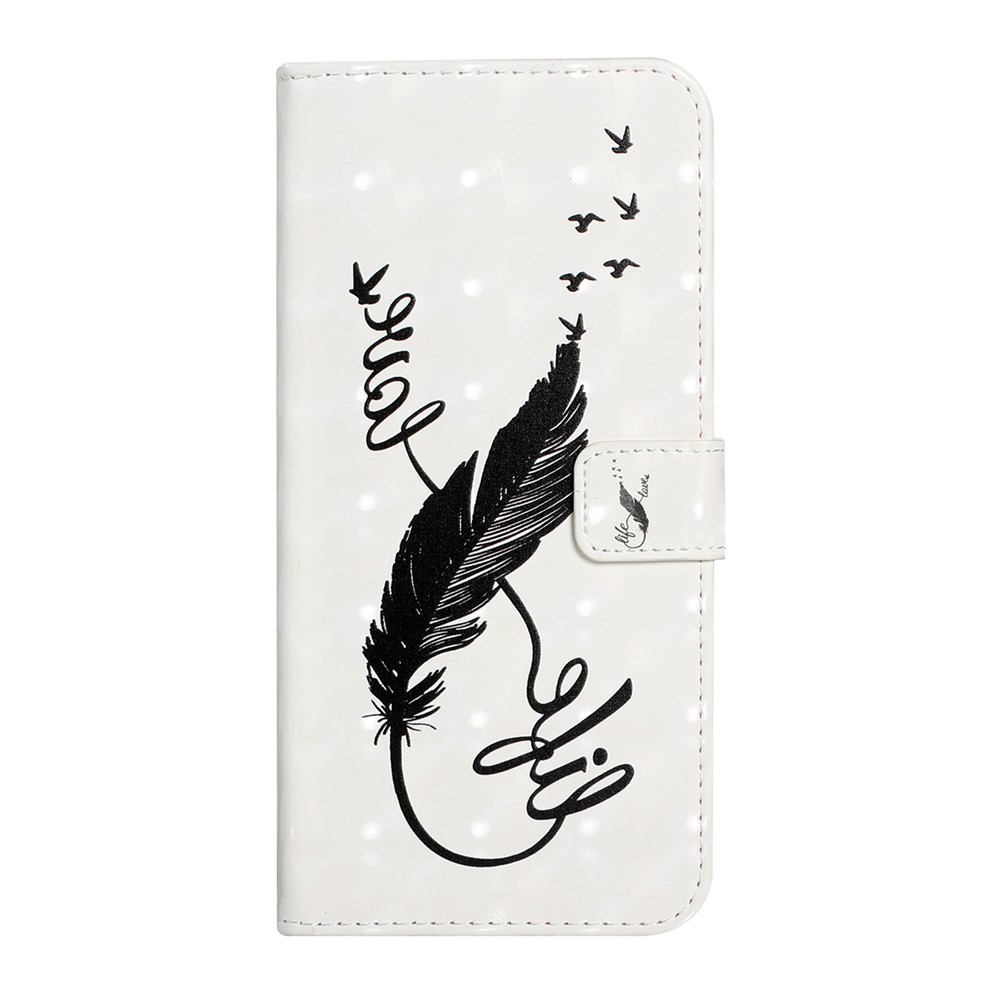 3D Cute Pattern Printing Wallet PU Leather Wallet Case Flip Folio Stand View for Samsung Galaxy A02s (164.2x75.9x9.1mm) / M02s - Feather-2