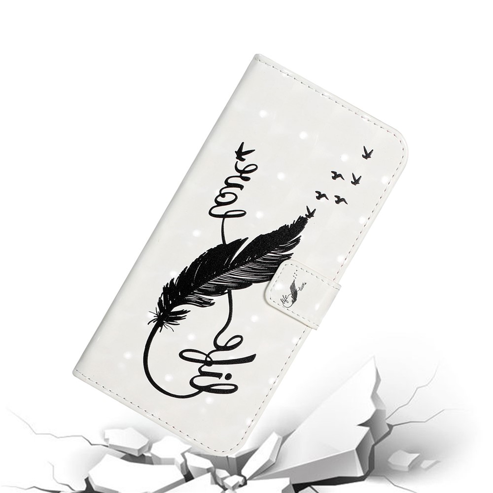 3D Cute Pattern Printing Wallet PU Leather Wallet Case Flip Folio Stand View for Samsung Galaxy A02s (164.2x75.9x9.1mm) / M02s - Feather-7