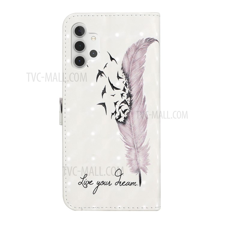 3D Pattern Printing Full Stylish PU Leather Shockproof Flip Wallet Case for Samsung Galaxy A32 4G (EU Version) - Pink Goose Feather-3
