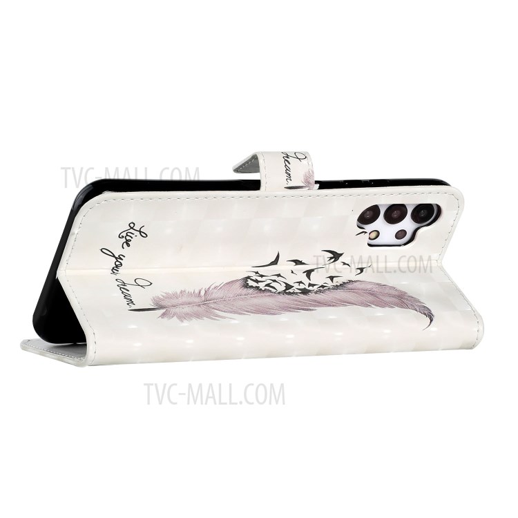 3D Pattern Printing Full Stylish PU Leather Shockproof Flip Wallet Case for Samsung Galaxy A32 4G (EU Version) - Pink Goose Feather-4