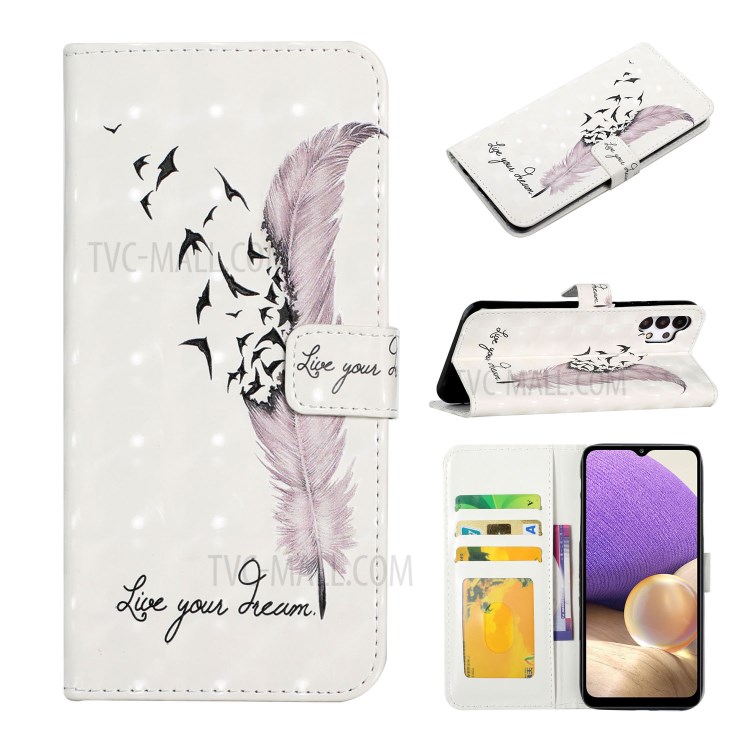 3D Pattern Printing Full Stylish PU Leather Shockproof Flip Wallet Case for Samsung Galaxy A32 4G (EU Version) - Pink Goose Feather-9