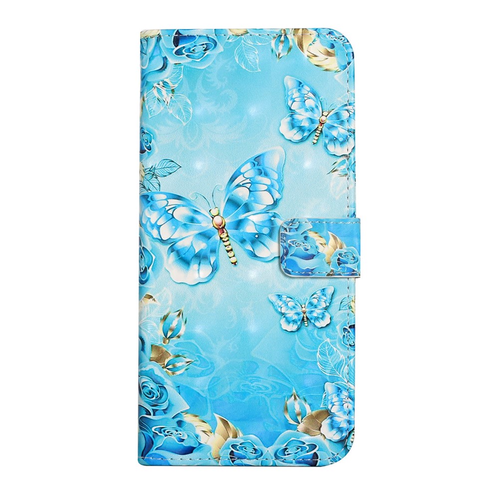 3D Cartoon Color Drawing Pattern PU Leather Wallet Stand Feature Flip Cover for Samsung Galaxy A52 5G / 4G - Blue/Gold Butterfly-2